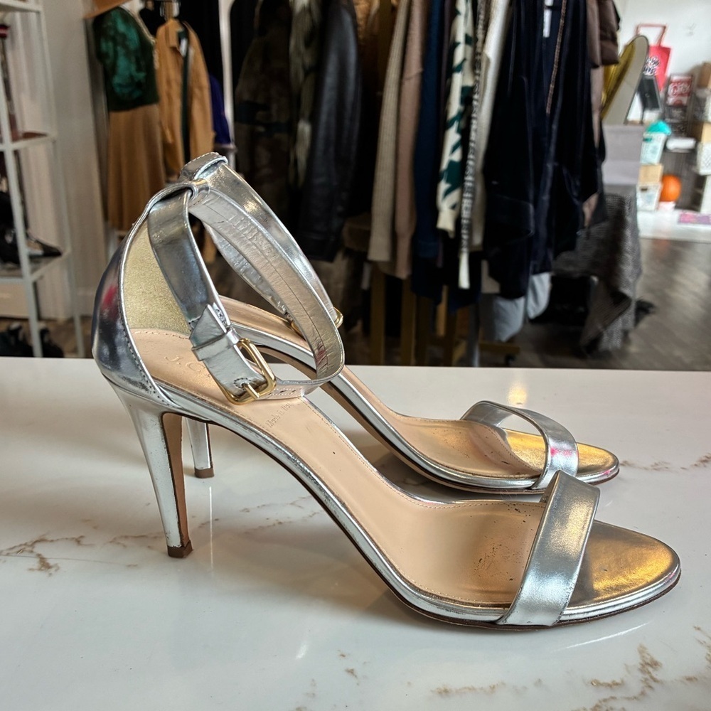J.Crew Silver ankle strap High Heels size 10